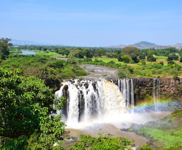 The Blue Nile Falls under blue sky in Ethiopia