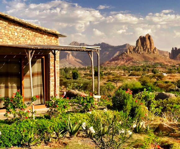 Korkor Lodge room with mountains in background