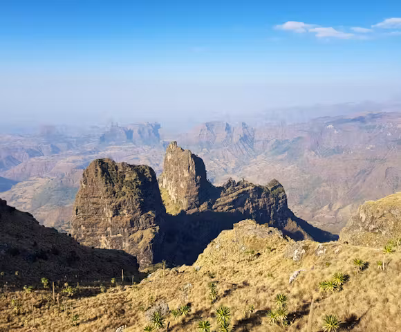 Simien Mountains landscape under blue sky